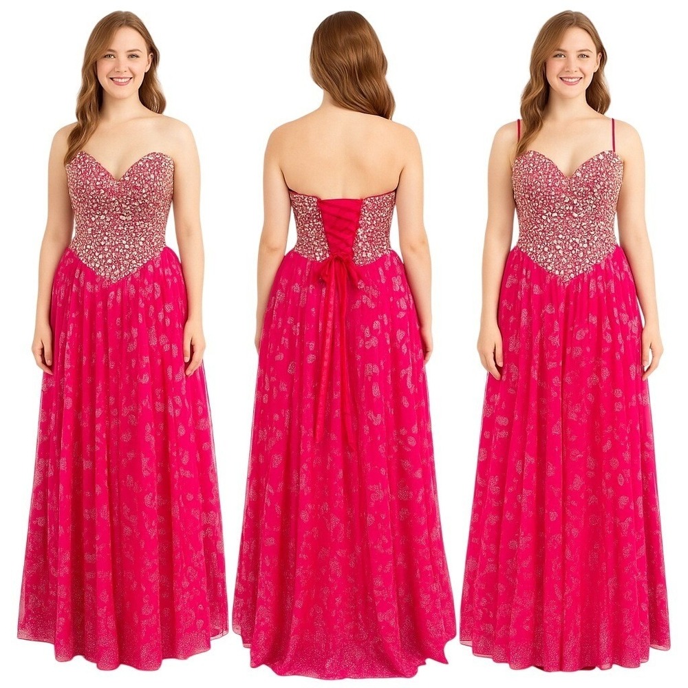 Jovani Beaded Corset Gown Women Size 0 Fuchsia Pink New Rhinestone Tulle Dress